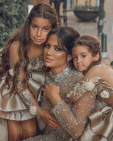 A-line High Low Satin See-through Back Lace Appliques Bow Flower Girl Dress-27Dress